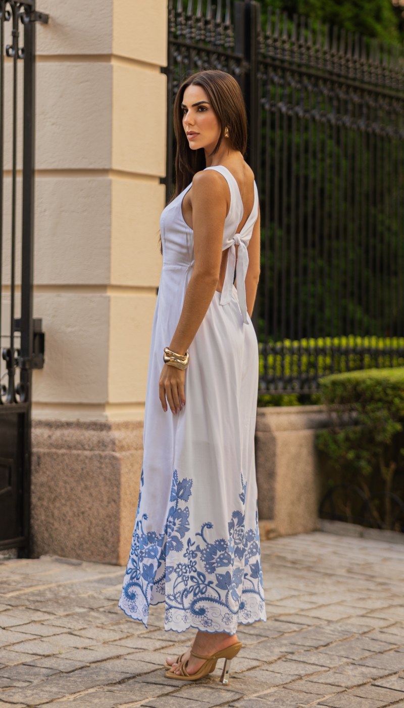 Vestido Long Midi Barrado Floral Yexx 